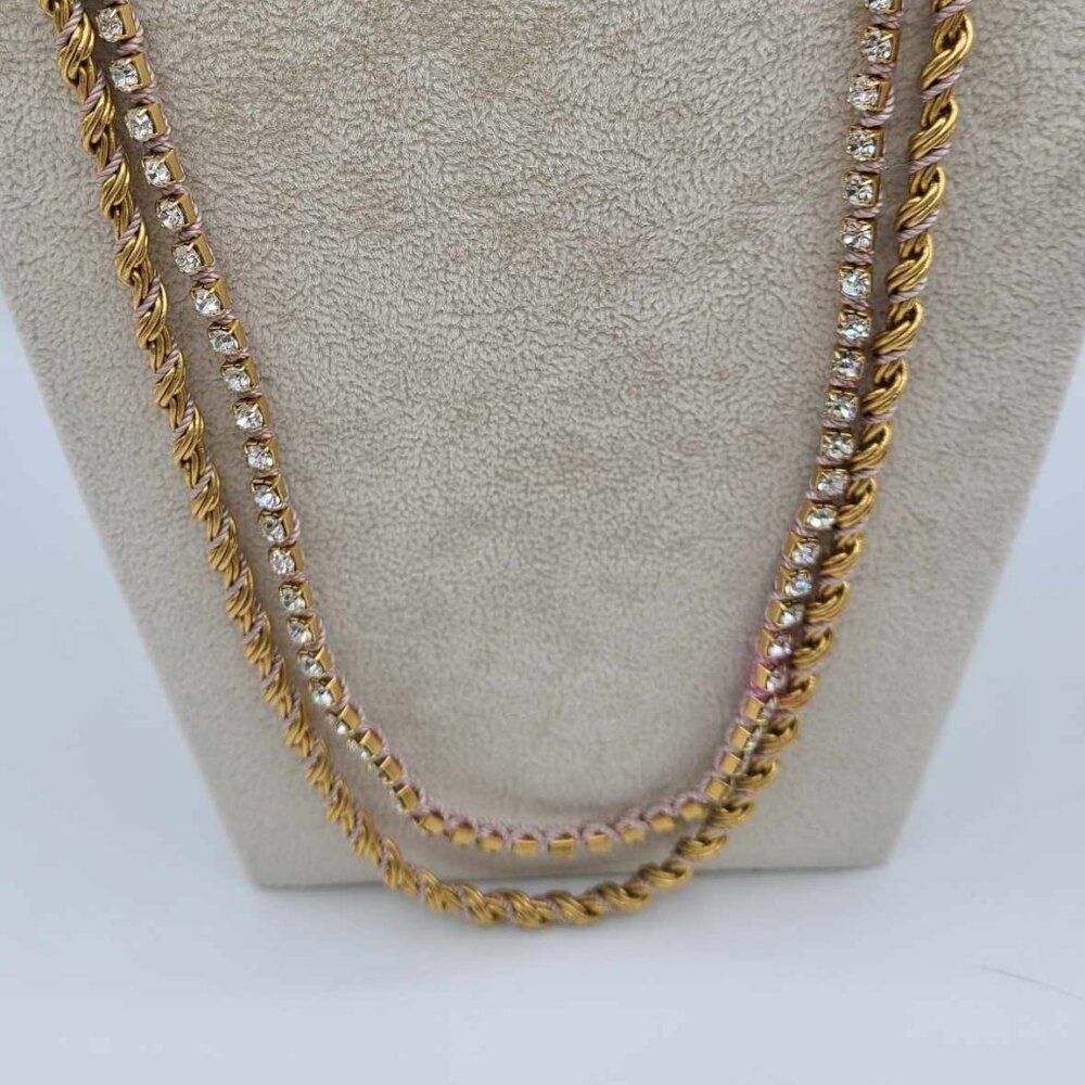 J Crew Gold Tone and Clear Crystal Double Rope Necklace NWOT! - Picture 8 of 11